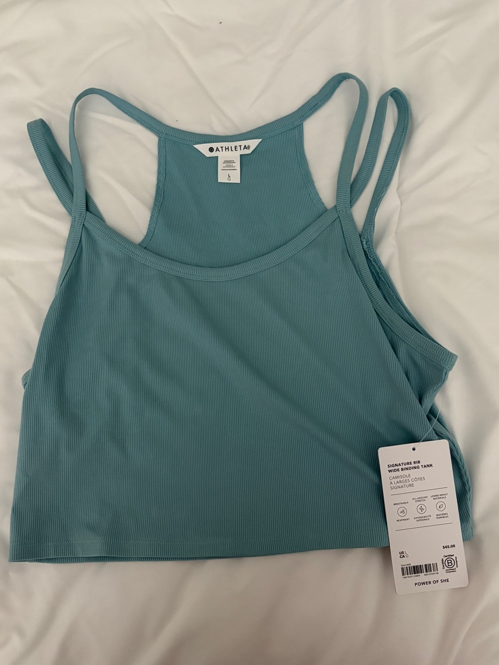 NWT Athleta Signature Rib Wide Binding Tank Size Large in Teal